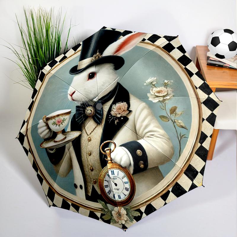 

Retro Coffee Bunny Umbrella Automatic Open/close, Sturdy Iron Frame & 8-Rib Structure, Umbrella for Women & Men, Christmas Gifts