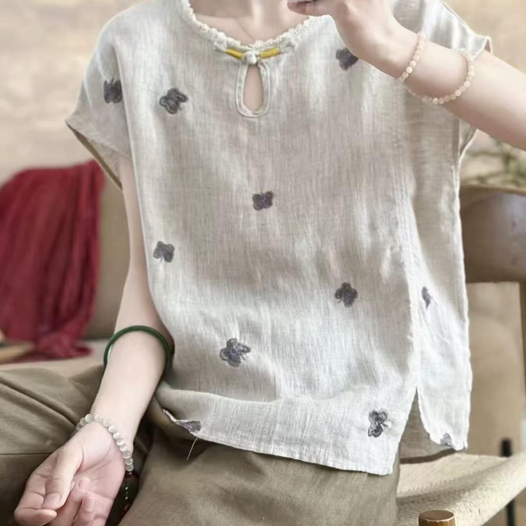 Plus Size Women's Summer Retro Comfortable Blouse Cotton Linen Office Lady Fashion Arrival Trendy Breathable