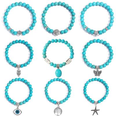 Vintage Bohemian Turquoise Bracelet Set: Women's Ethnic Style with Crackle Beads