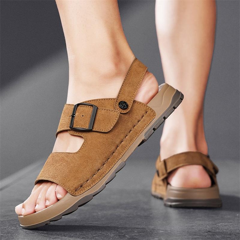 Fashion Beach Male Comfortable Slippers All-match Flats Men's Casual Walking Shoe 2025 New Cow Down Sandals Beach Mens Slip On Shoes