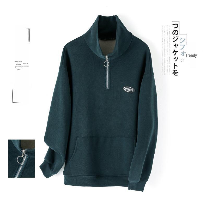 Women's Plus Velvet Thickened Half-Zip Pullover - 2023 Autumn/Winter Fashionable Loose Stand-Up Collar Sweatshirt