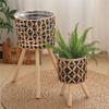 Gourd Grass Plant Stand Flower Pots Holder Stool with 3 Wood Support Legs Decorative Indoor Planter Storage Basket