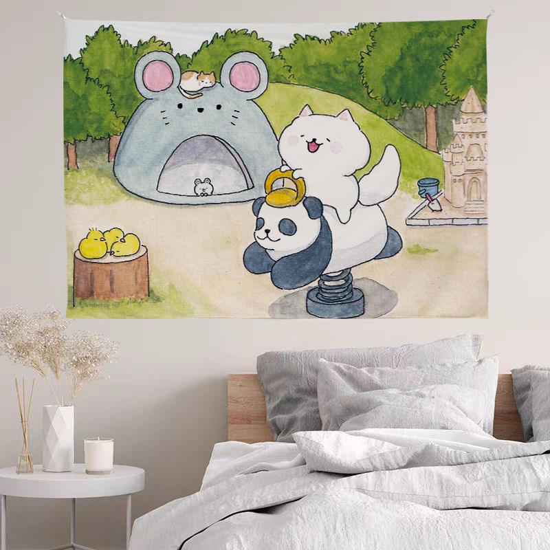 Cute Dog Healing Atmosphere Tapestry Decorative Dorm Room Wall Cloth Art Decor for Living Room Bedroom