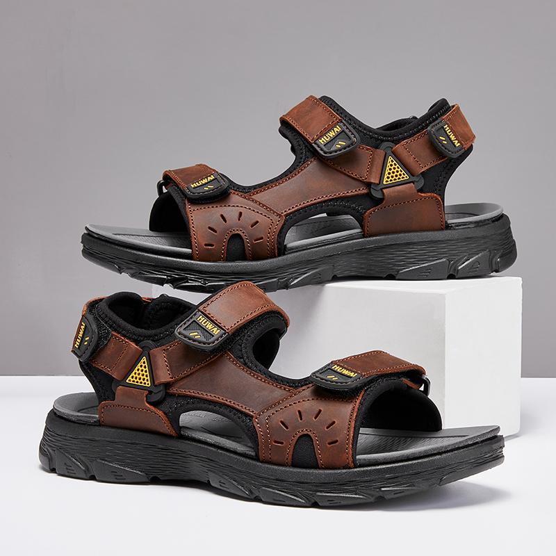 Summer Men's Leather Outdoor  Sport Sandals  Casual Non-Slip Beach Sandals