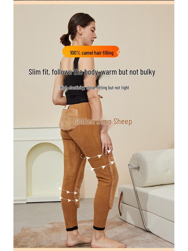 Men's and Women's Thick Camel Wool Warm Pants, High-Waisted, Plus Size, Suitable for Autumn and Winter Cold-Proof.