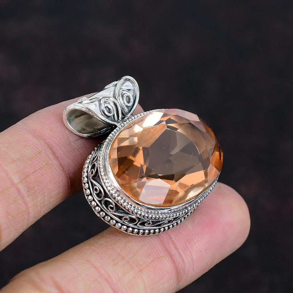 Facettierter Morganit Anhänger Echter Edelstein Anhänger 925 Sterlingsilber Anhänger Handgefertigter Boho Anhänger Vintage Design Schmuck Geschenke für Mutter