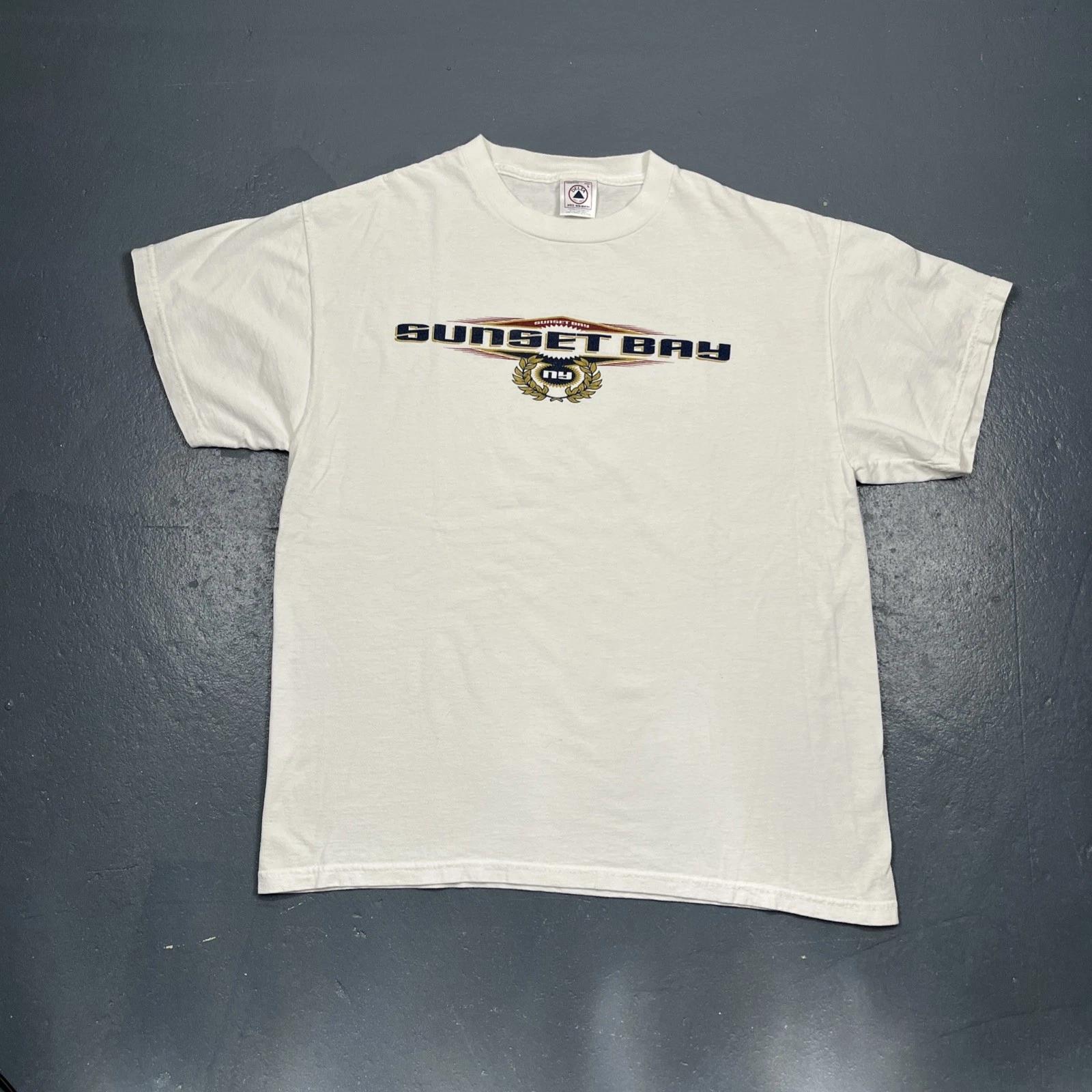 Vintage Sunset Bay New York Graphic Tshirt White Large Unisex VTG Y2K Summer 3XL