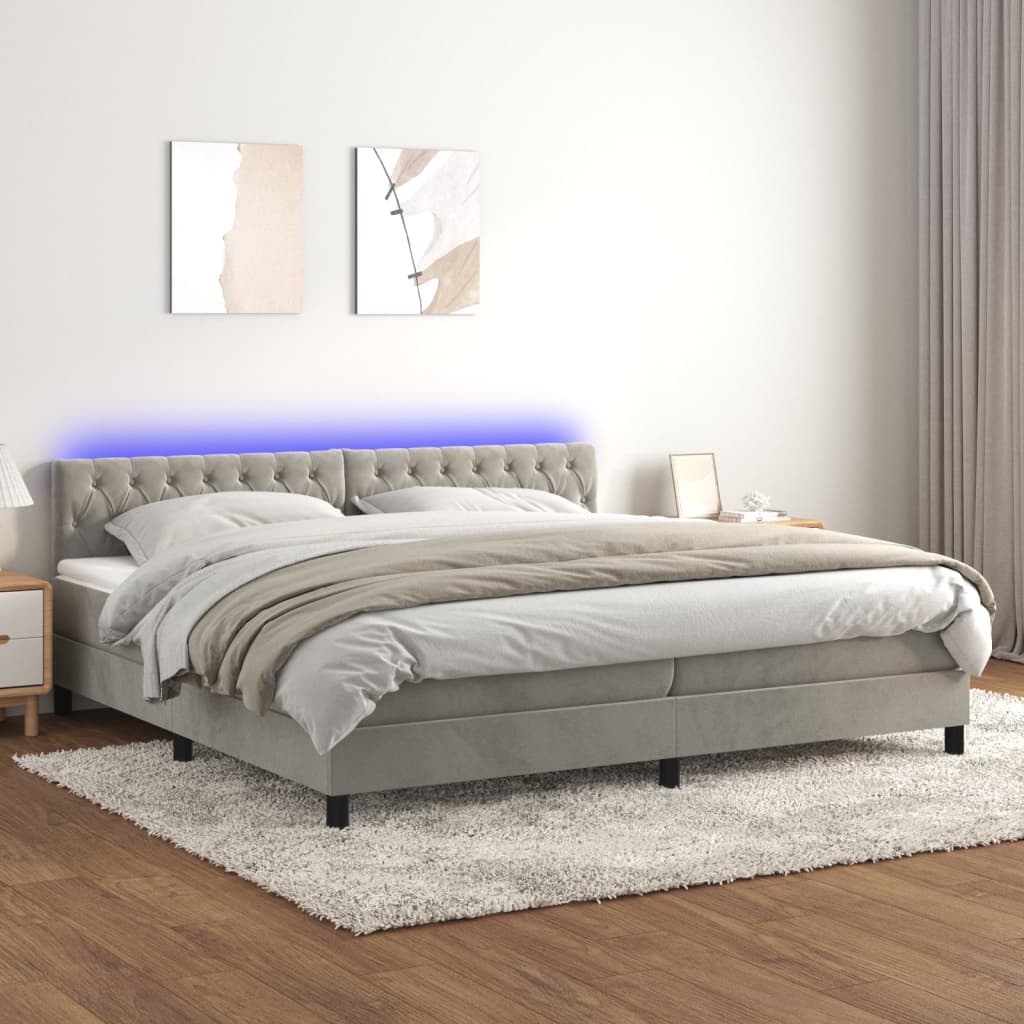 Vidaxl Łóżko Kontynentalne Z Materacem I Led, Szare 200X200Cm, Aksamit