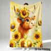 1pc, 2D Flat, Watercolor Blanket Featuring a Cute Highland Cow Surrounded by Sunflowers, Ideal for Cozying Up on The Sofa, Snuggling in The Bedroom, O