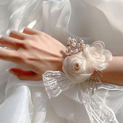 Bridesmaid's Wrist Flower Wedding Bride's Advanced Hand Flower Bracelet Flower Bust Fairy Wedding Sisters Group White Hand Gift