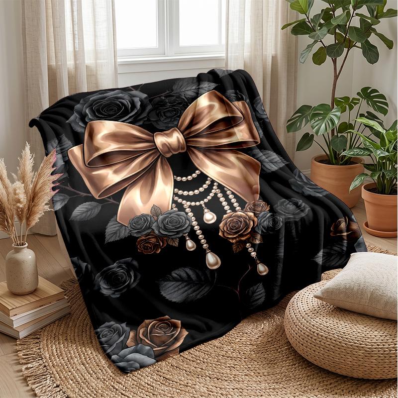 Gold Glitter Leopard Roses Theme Blanket Lightweight Warm Flannel Blanket Decorative Throw Blanket for Home Decoration