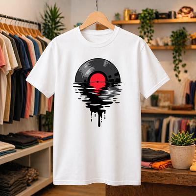 Melting Vinyl Record T-Shirt, Vintage Music Lover Shirt, Aesthetic Retro DJ Graphic Tee, Melting Sunset Sound Waves Tee, Gift for Musician