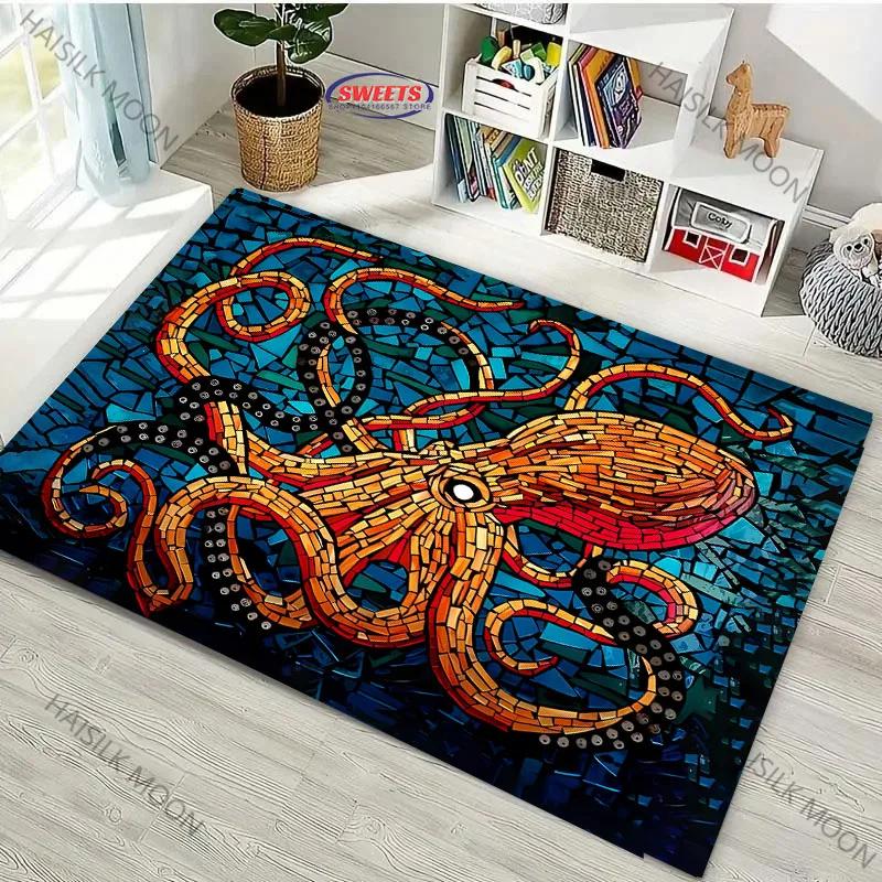 Japanese Octopus Painting Area Rug Non Slip Carpet for Bedroom Living Room Office Unique Floor Mat Home Decor
