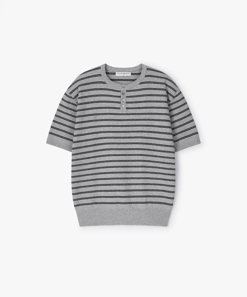 Peullojeulum Stripe Henleyneck Cotton Knit Gray