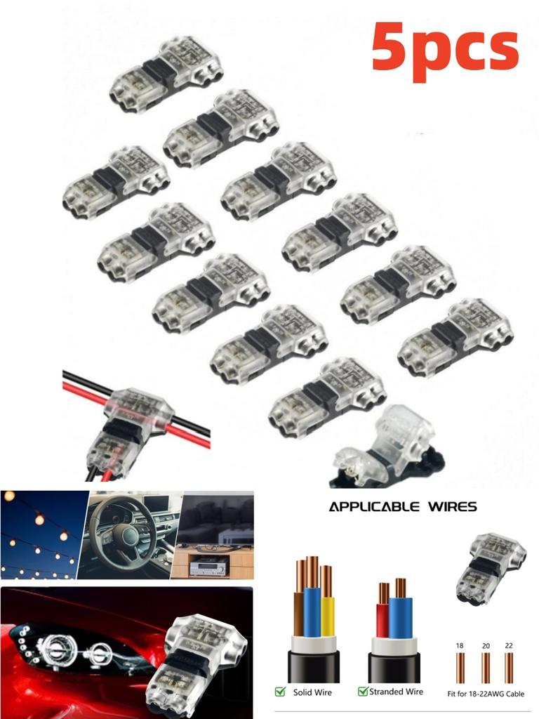 5pcs Low Voltage Wire Connectors T Tap Wire Connectors 2 Pins Wire Splice Connectors No Stripping 3 Way Wire  Fits 24-20 AWG