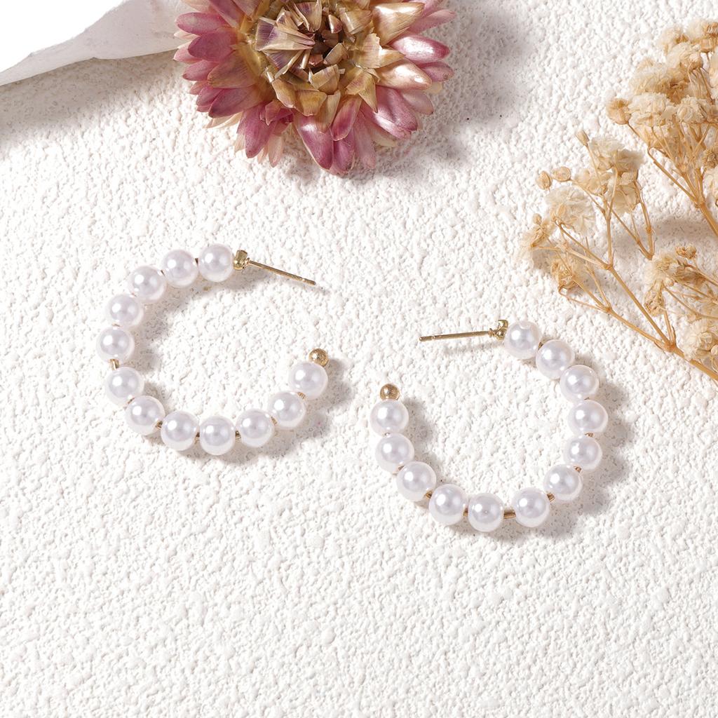 Simple Baroque Fashion Personality Geometric Three-piece Imitation Pearl Earrings Set Versatile Daily Commuter Women