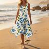 Women Casual Sleeveless Floral Print Dress Round Neck Irregular Hem Mid Length Summer Dress Lightweight Comfortable Fabric
