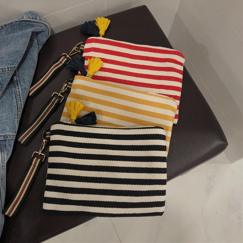 Cosmetic Bag Women Striped Makeup Case Organizer Korean Tassel Cosmetic Pouch Necesserie Travel Toiletry Bag Canvas Beauty Case