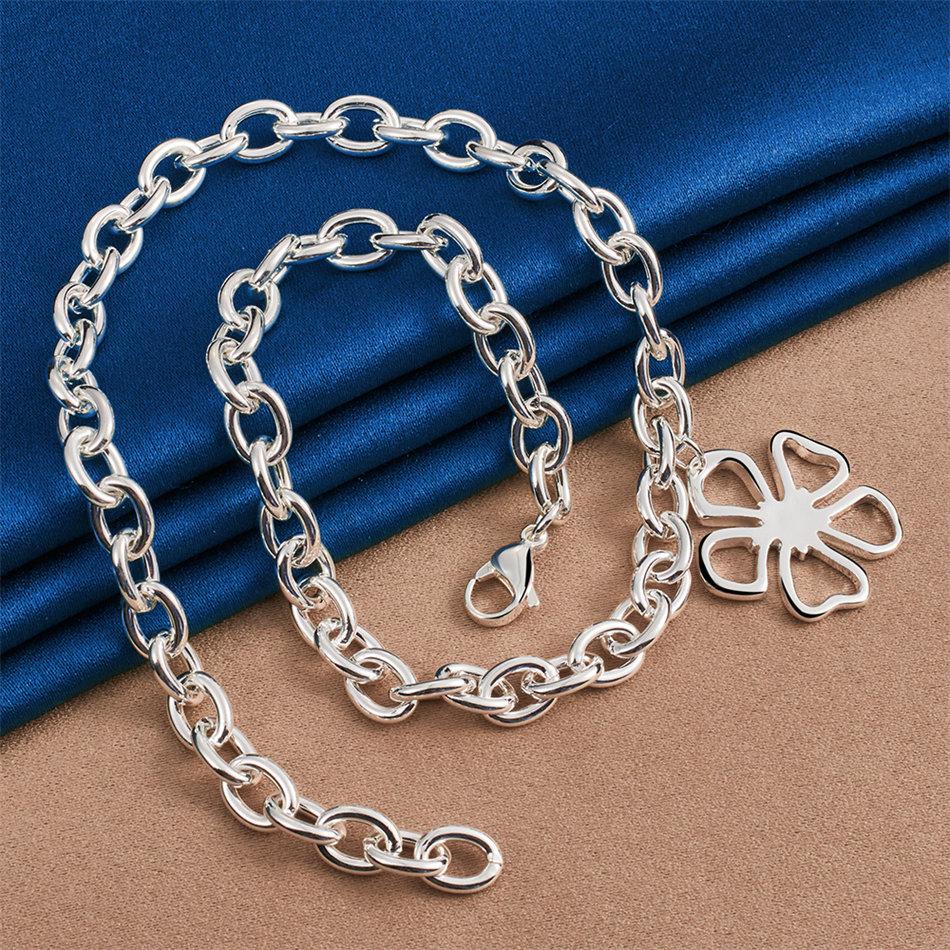 925 Sterling Silver Exquisite Flower Pendant Necklace Women Fashion Party Favor Wedding Jewelry