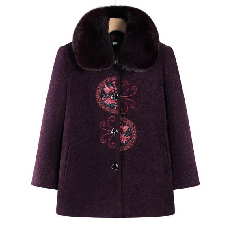 New grandma's autumn and winter woolen coat with fleece to keep warm, old lady's winter coat, mother's clothes