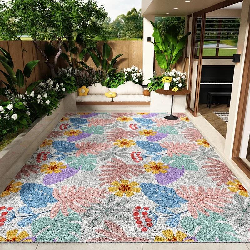 Balcony Floor Mats Non-slip Waterproof Sun-proof Carpet Flower Pattern Garden Courtyard Terrace Rug Large Size Home Decor Mats