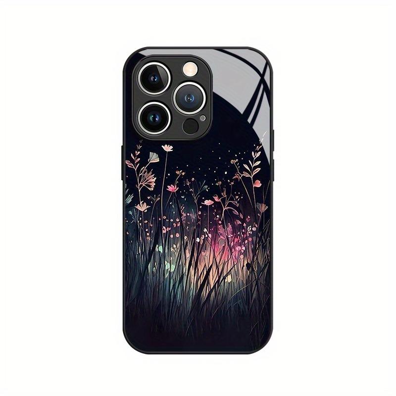 Beautiful Night Floral Pattern Tempered Glass Phone Case For iPhone 17 16 15 14 Pro Max 13 12 11 16E 17 Air 7 Plus XR XS X Cover
