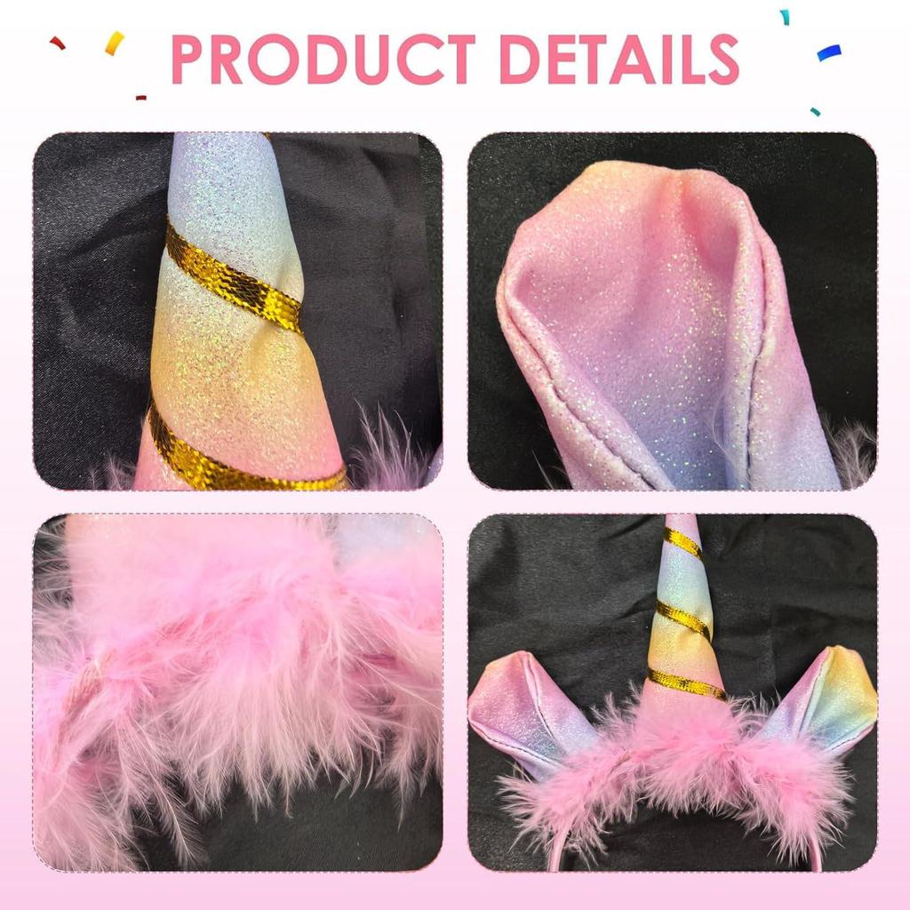 Halloween Rainbow Unicorn Horn & Ears with Feathers - Children's Headband