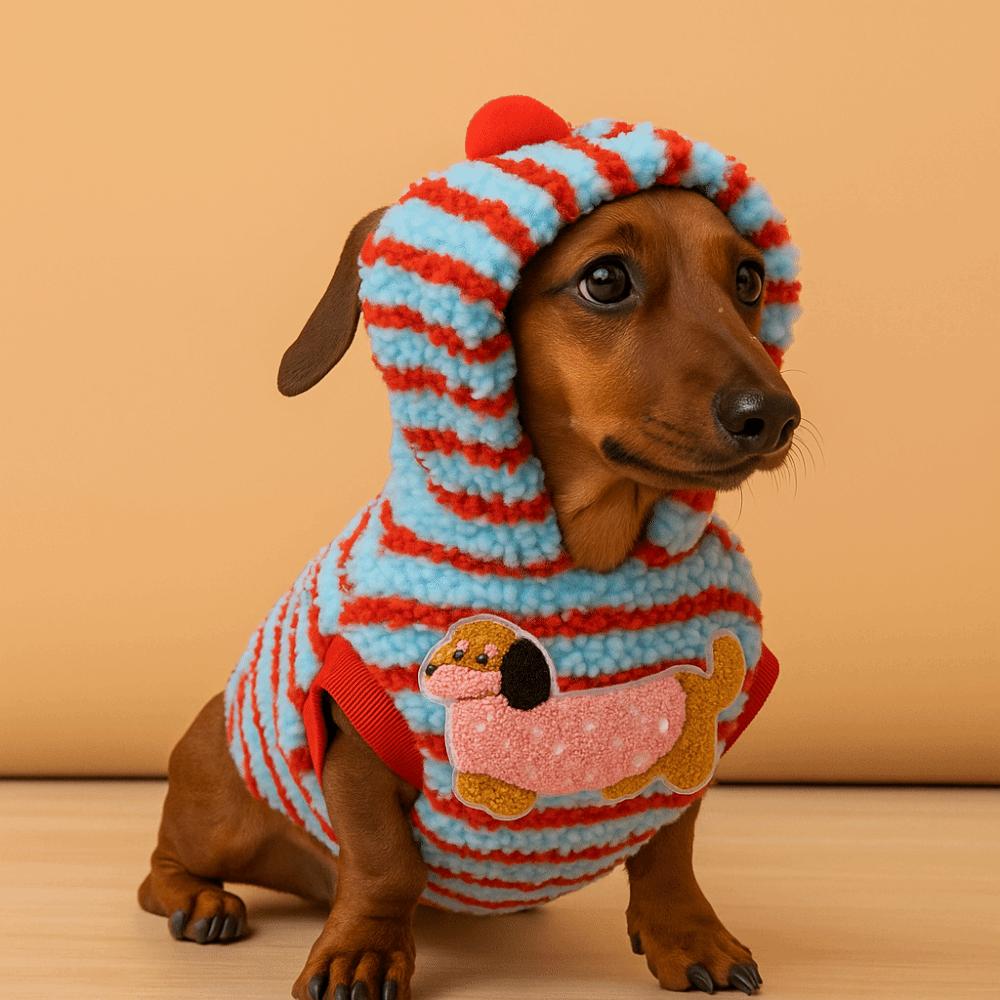 Cartoon Pattern Striped Dog Hoodie Warm Pet Hooded Jacket Cute Dog Base Coat  Festival
