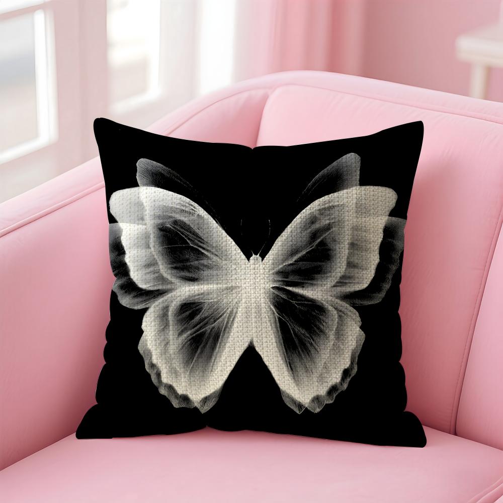 Cute Butterfly Cushion Cover Natural Linen Pillow Case DoubleSided Print Decorative Sofa Pillowcase Home Decor Gift