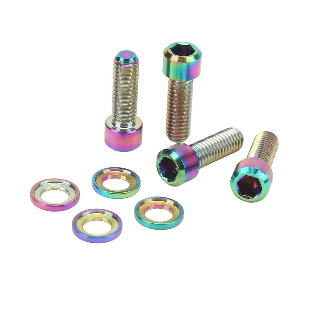 4 Sets Disk Brake Screw Washers Set M6 18mm Firm Connection Rustproof Light Ti Alloy Disk Brake Fixing Screw Set