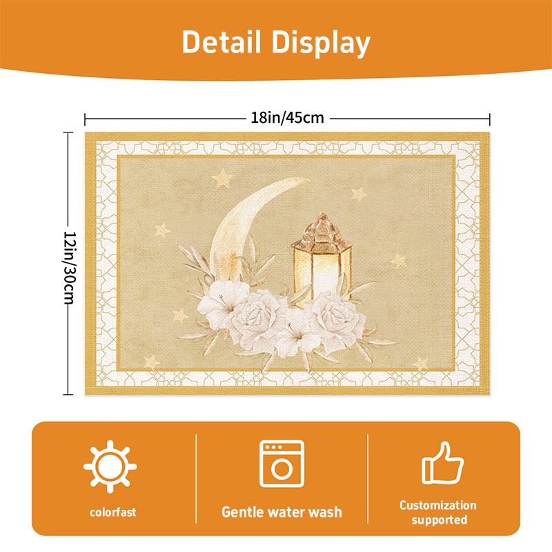 Islamic Style Moon Architecture Linen Table Mat Middle East Ramadan Rectangular Heat-resistant Placemat Accessories Cute Gifts