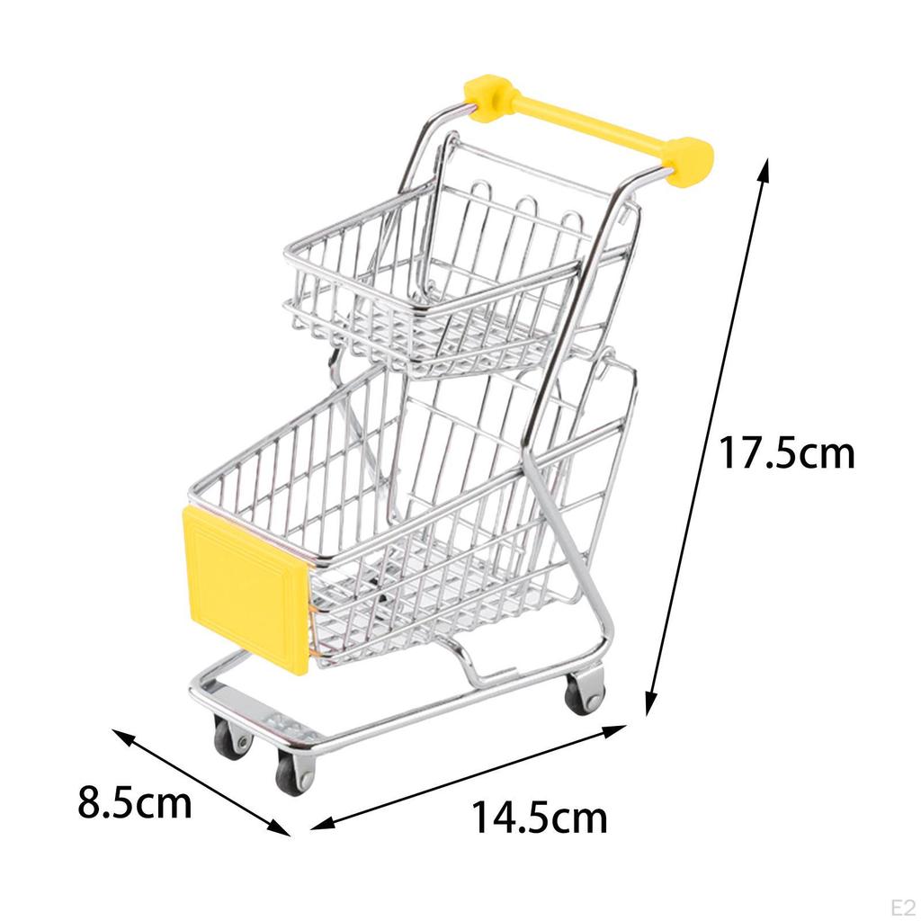 2 Tier Mini Shopping Cart Small Basket Toy Preschool Learning Toys Pretend Grocery
