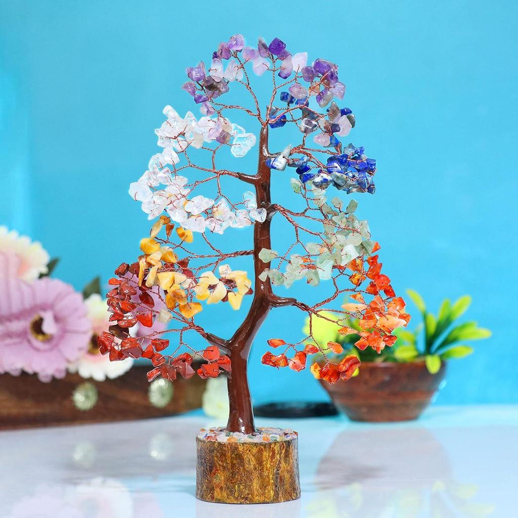 Sieben Chakra Kristallbaum Glücksbringer Ausstellungsstück für Heimdeko Artikel Kristalle Edelsteine Bonsai Geldbaum für Glück, Dekoration Geschenk