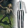 Snygg Beetlejuice Cosplay-dräkt med gröna, svarta och vita ränder Mjukt tyg