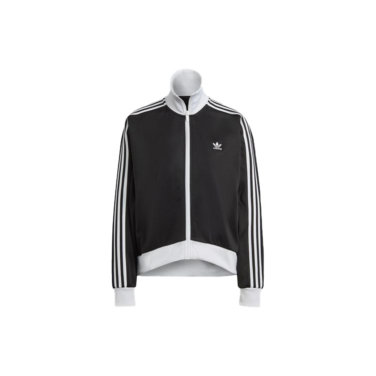 adidas Originals Adicolor Three-Stripe Color Block Loose Fit Stand Collar Long Sleeve Track Jacket Women Black IK0430