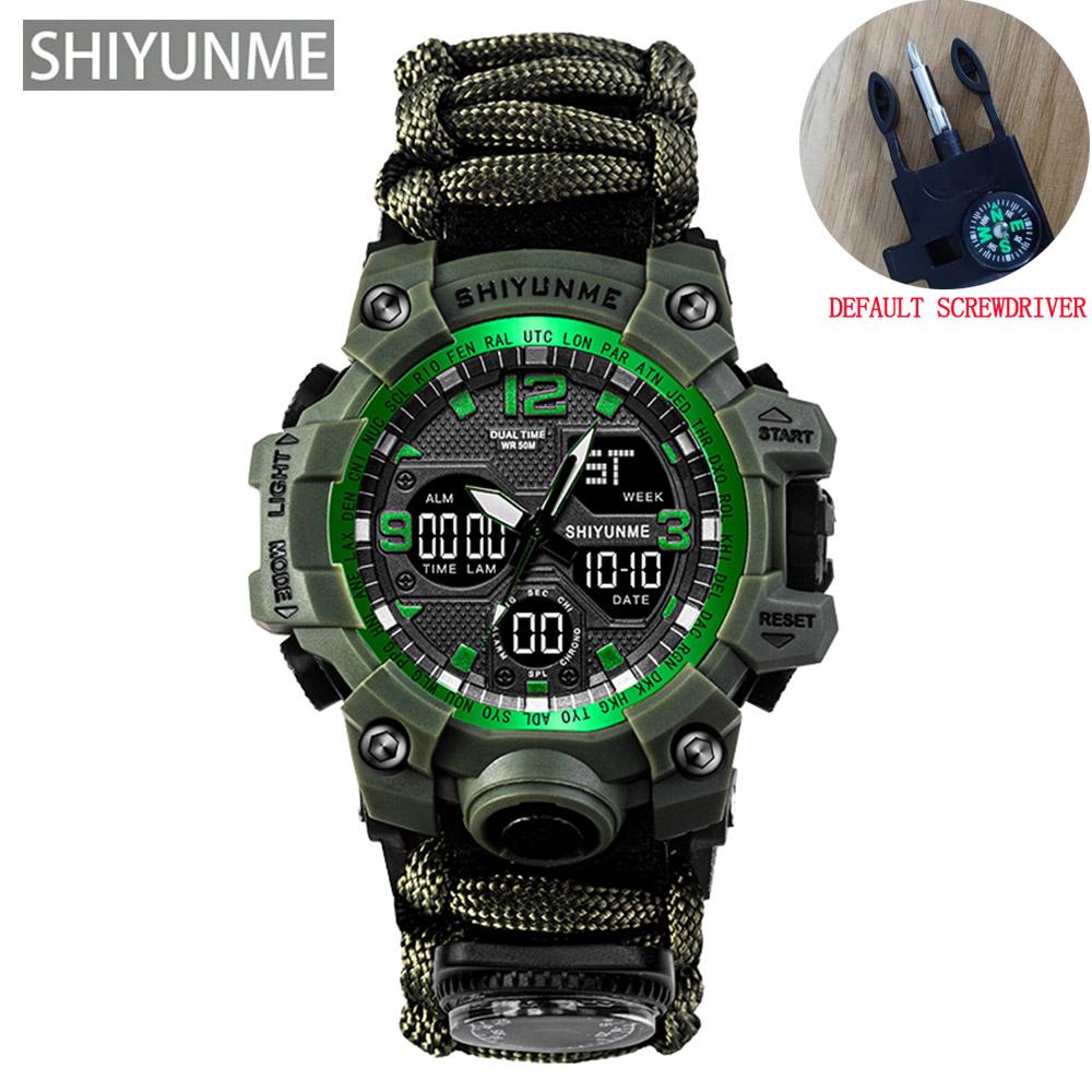 

Luxury Men s Military Watch have Temperature Measurement Compass Whistling Multifunction Double Display LED Sports Watches Men зелений