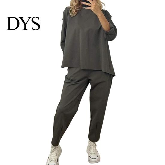 Ninth Pants Set 2 Pcs/Set Women Sweatshirt Round Neck Long Sleeves Top Elastic Spring Sport Outfit Waist Wide Leg Sweatpants Autumn Casual Commuting