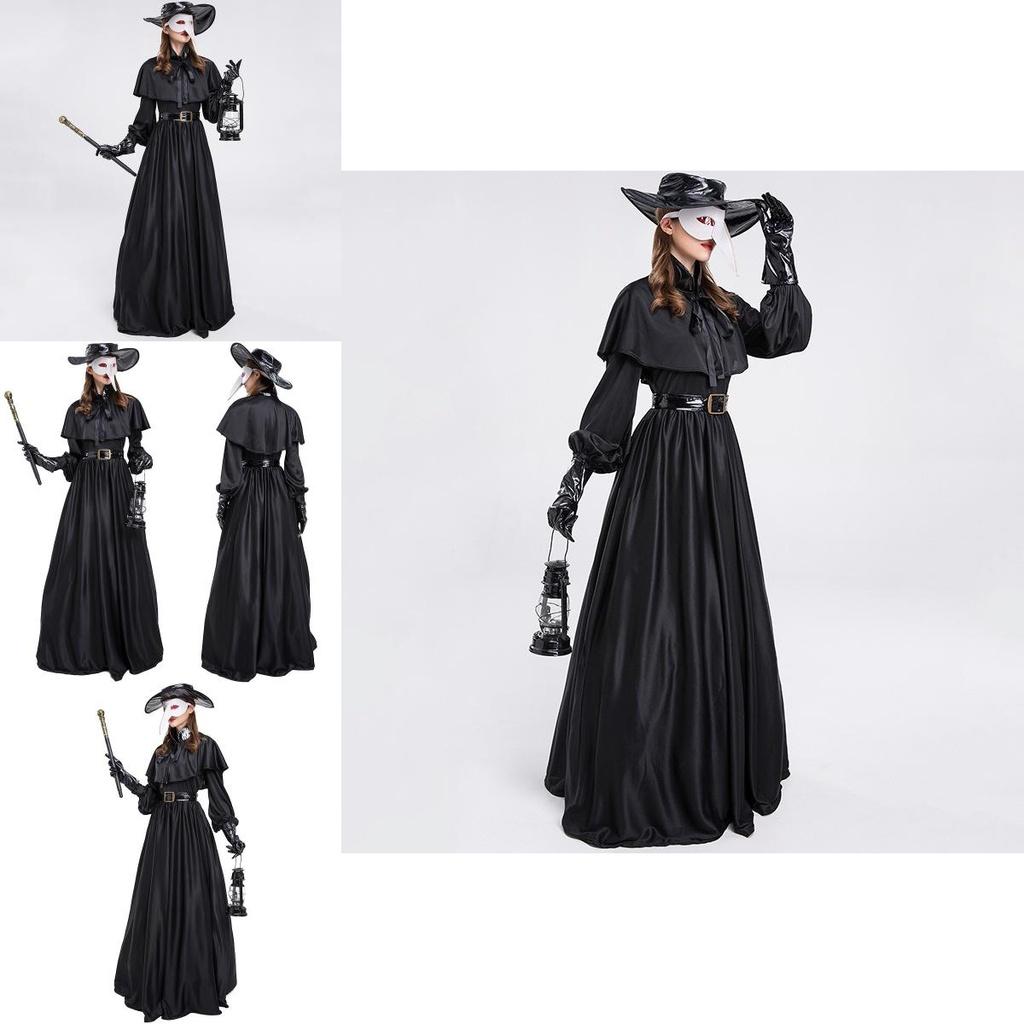Elegant Polyester Plague Doctor Costume With Dramatic Beak Mask For Cosplay Events