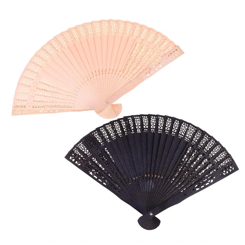 Vintage Hollow Carved Wooden Folding Hand Fan Chinese Style Bamboo Fan For Wedding Valentine'S Day Party Decor Summer Cooling