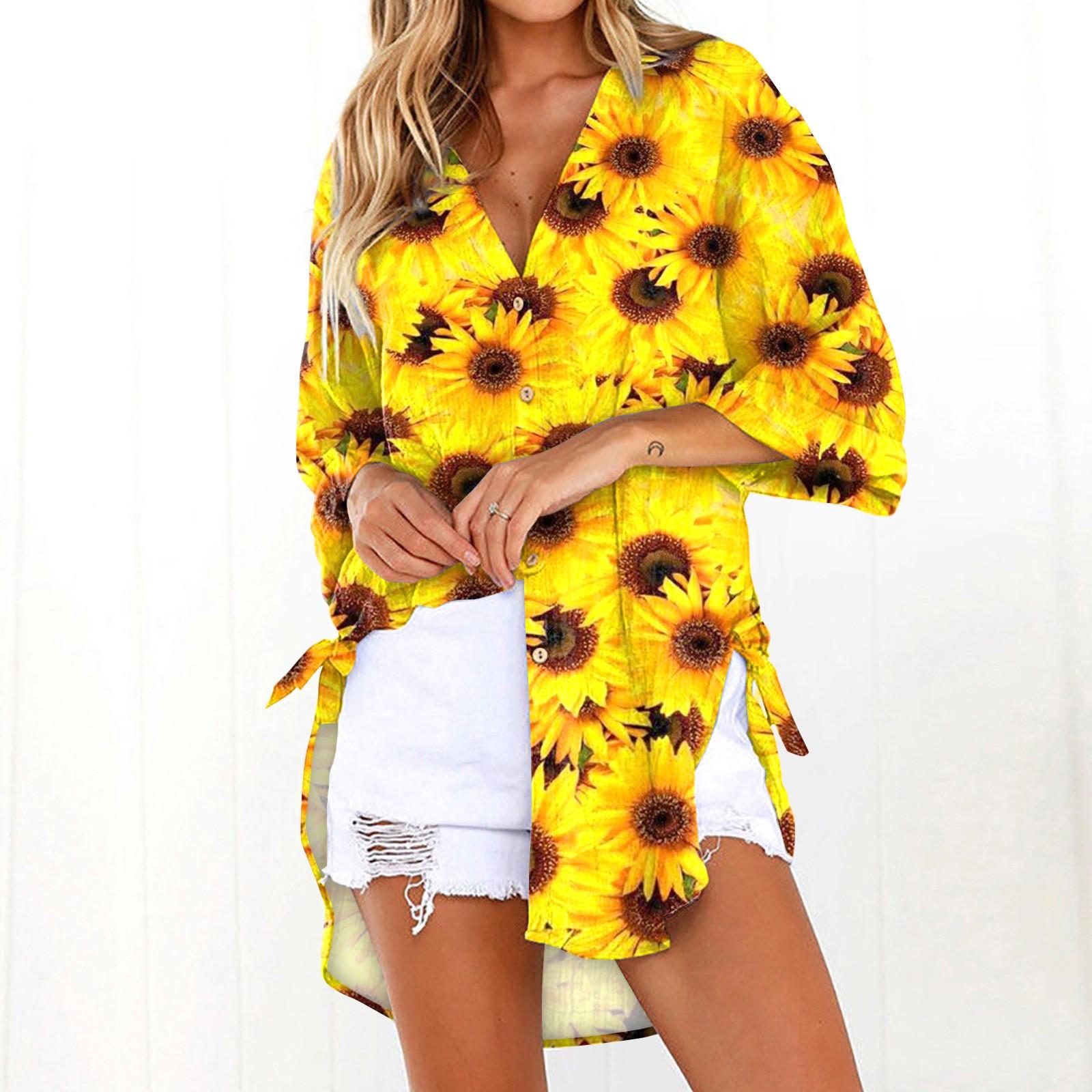 

Повседневные свободные женские рубашки, модная блузка больших размеров с принтом, рубашка с длинными рукавами и пуговицами, женские топы XL жёлтый