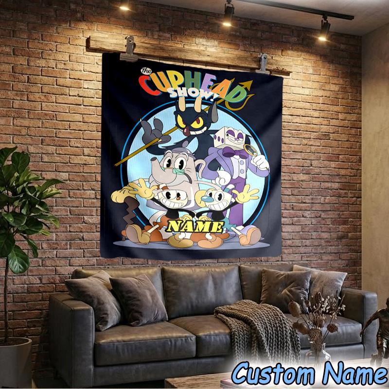 Custom Name Tapestry Cuphead Tapestry, Unique Design Tapestry, Suitable for Bedroom,Livingroom, Playroom,Heartwarming Fan Holiday Gifts