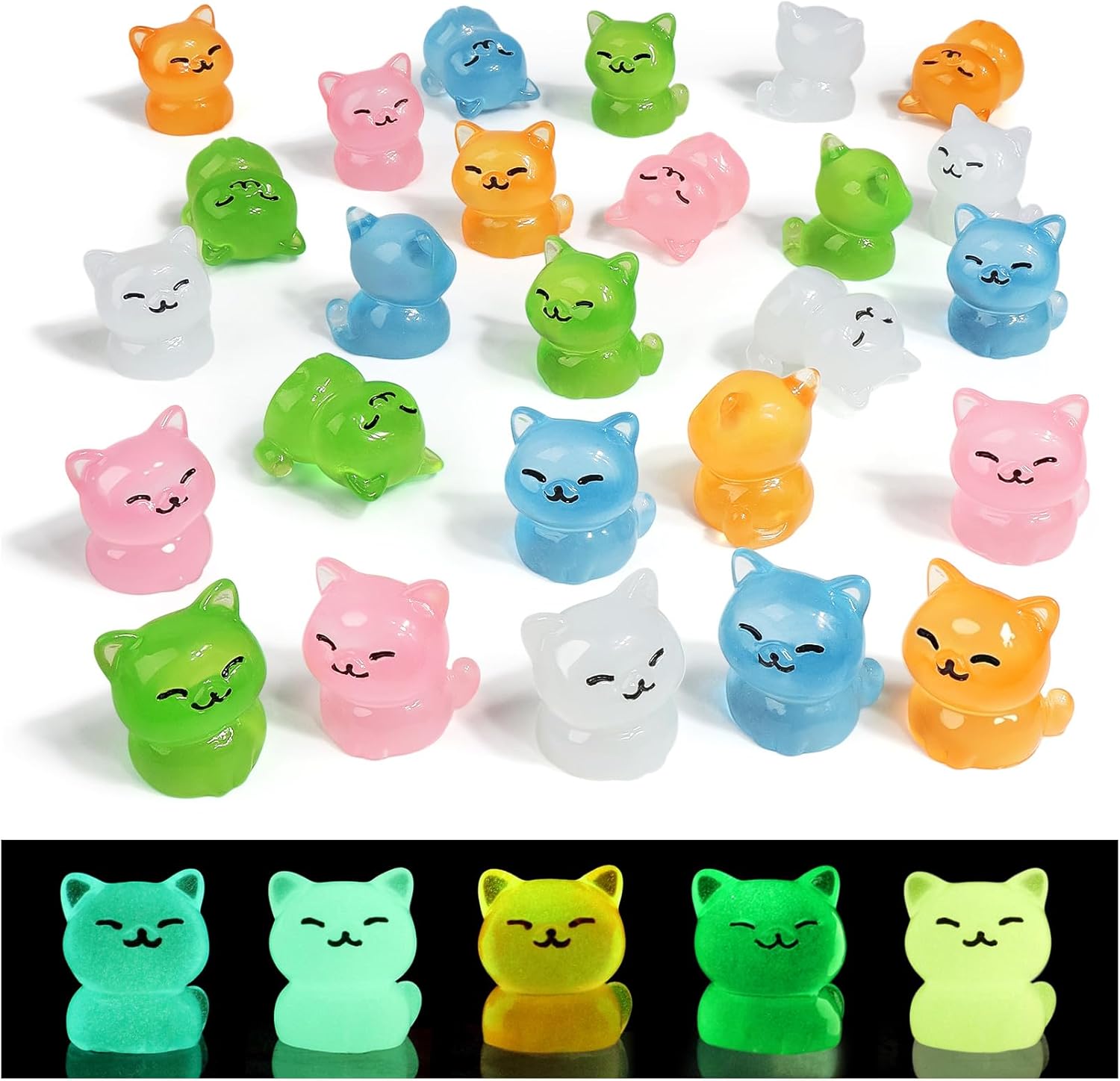 

5/10pcs Luminous Mini Resin Cat Figures Glow in The Dark Cats Animals Small Ornaments designed for DIY Fairy Garden Glass Bo -A7993