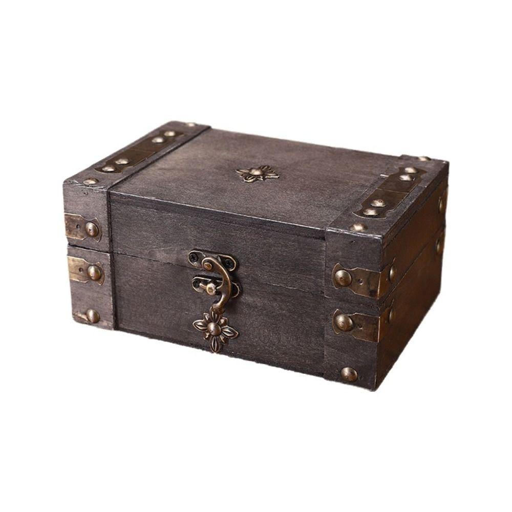 Vintage Jewelry Storage Box with a Lock Retro Style Desktop Organizer Collection Gift Box Home Use