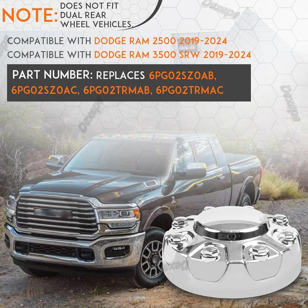 1PC Chrome Wheel Center Cap Compatible with Dodge Ram 2500 3500 SRW -2024 Single Steel Wheel Replaces 6PG02SZ0AB, 6PG02SZ0AC Front/Rear