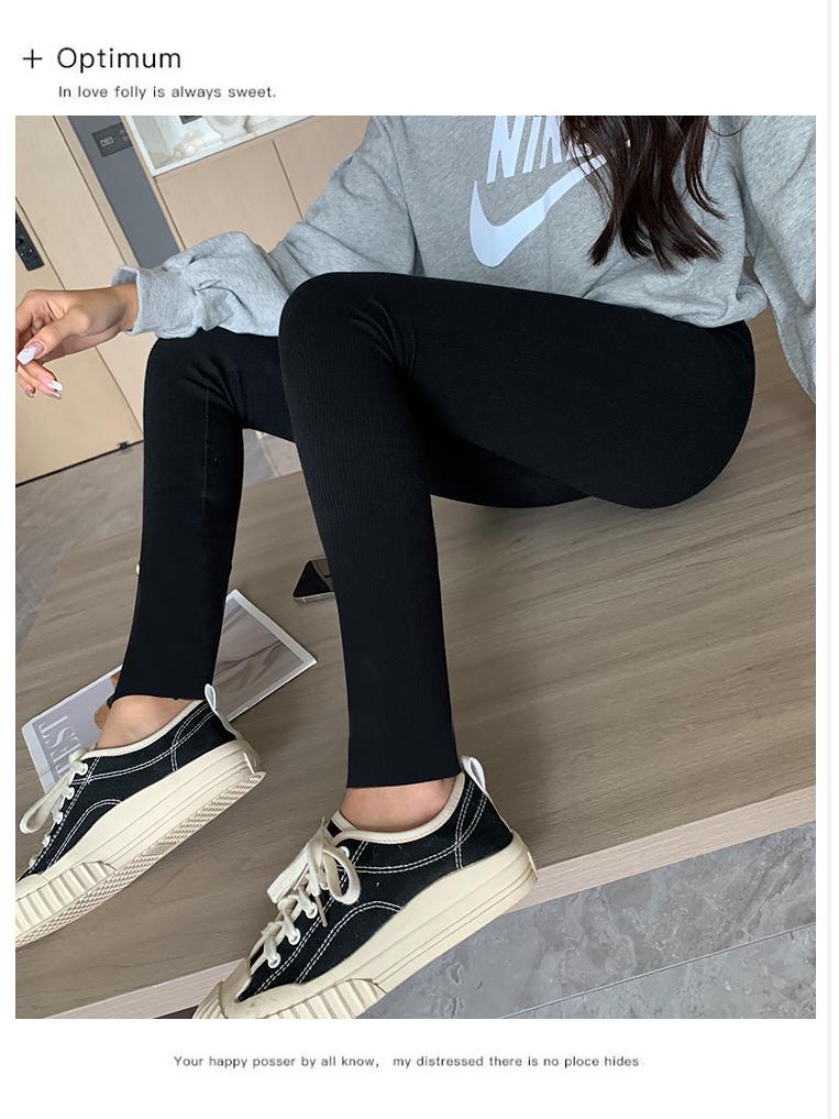 Korean Fashion High-Waist Black Ribbed Cotton Leggings – Slimming & Hip-Lifting