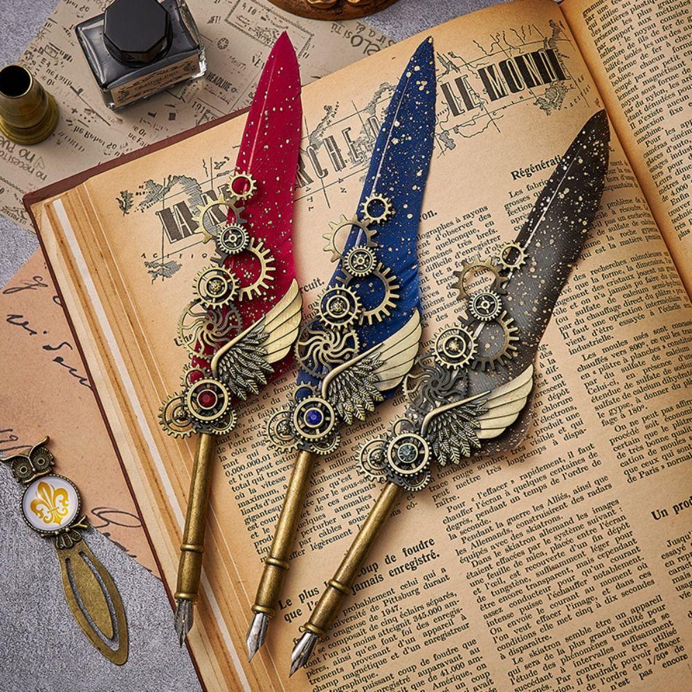 European Style Dipped In Water Pen Replaceable 5 Nib Feather Pen Writing Accessories