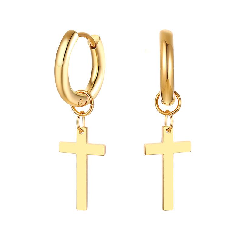 Stainless Steel Earring with Cross Charm for Guys Men's Zircon