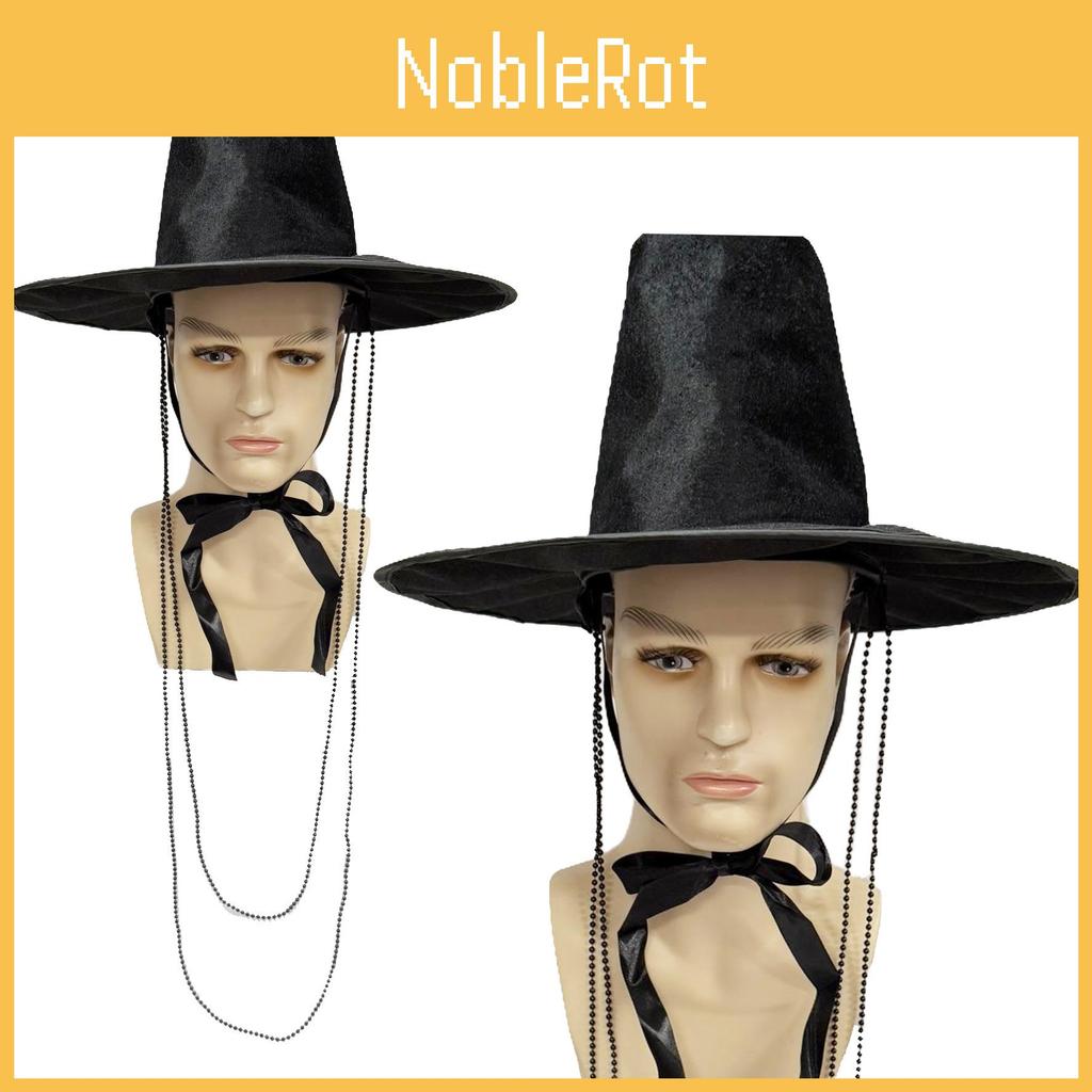 Traditional Korean Style Flat Top Hat With Pearl Chain For Cultural Performances And Themed Parties