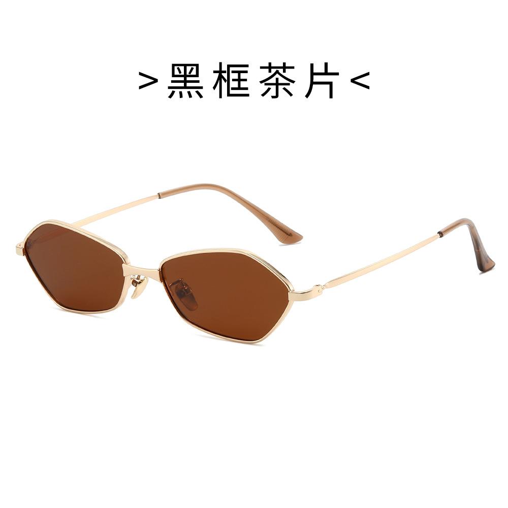 New polygonal sunglasses, men's and women's high-end small-frame retro metal sunglasses, driving sunscreen glasses