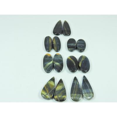 Natural Blue Tiger Eye Matched Pair Mix Cabochon Loose Gemstone 7 Pair Lot C-3389